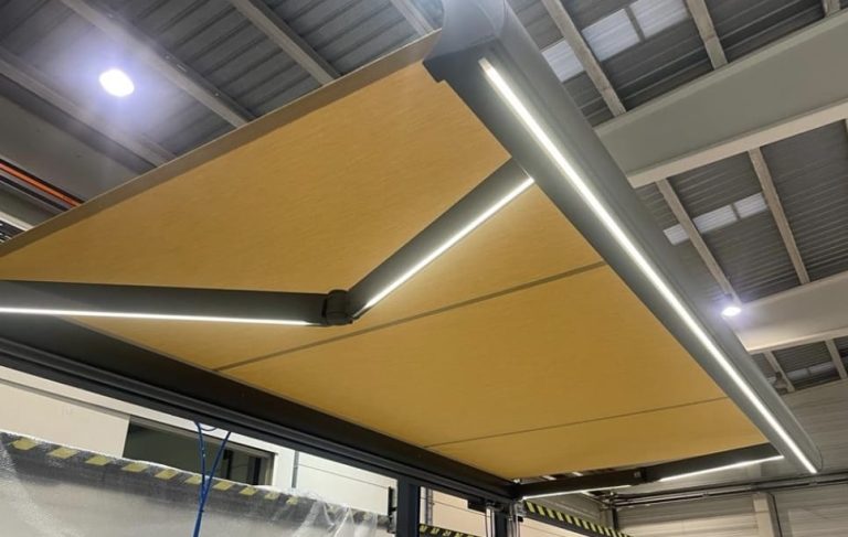 LED lights in motorised awning